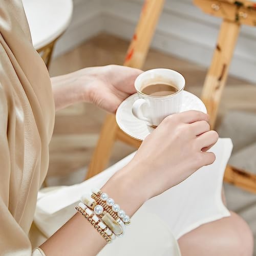 GOOJIDS Simple Beaded Gold Plated Bangles Bracelet Chunky Bamboo Tube Curved Stacking Clear Acrylic Colorful Beads Stretchable Gold Plated Bracelets Set For Women - color: A-A2 White Set