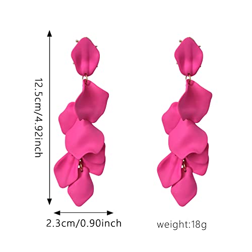 Long Acrylic Rose Petal Earrings Dangle Exaggerated Flower Earrings Drop Statement Floral Tassel Earrings for Women - color: Rose Red