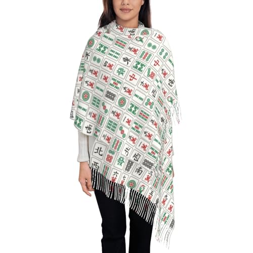 Skull Mushroom Hippie Scarf for Women– Winter Shawl with Tassels, Cozy Wrap for Women’s Festival & Casual Wear - color: Mahjong Tiles White