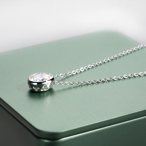 Moissanite 0.5-3ct Necklaces 18K White Gold Plated 925 Sterling Silver Bezel Set Round Cut D Color VVS1 Lab Created Diamond Solitaire Pendant Necklace for Women Men GRA Certified - style: Bezel Set Oval Cut