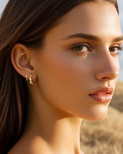 3 PairsTrendy Dainty Set Earrings- 14K Gold Plated Hoop Earrings for Women, Hypoallergenic Lightweight Stackable Jewelry Gift for Multiple Piercings - color: Three circles