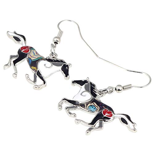 BONSNY Enamel Alloy Colorful Horse Earrings for Women Animal Lover Statement Jewelry - color: Black