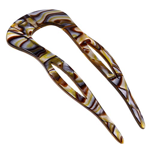 Camila Paris CP2484 French Twist Stick Clip Pins, Handmade, Onyx, Girls Hair Pin U-Shaped Hair Fork for Girls Spiral Updo Chignon Bun Holder, Fashion Styling Hair Accessories for Women, Made in France - color: 2-Prong Onyx