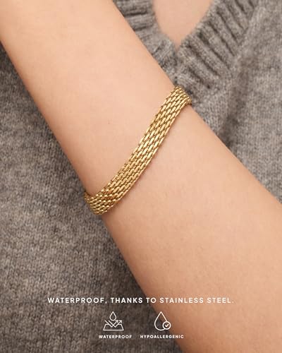 PAVOI 14K Gold Plated Chunky Chain Adjustable Bracelet for Women | Stainless Steel Lightweight Trendy Chain Bracelet - color: White Gold, size: 7 Inches