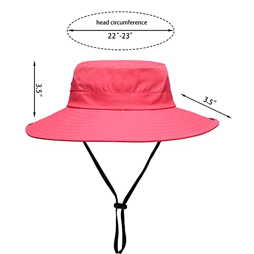 Womens Summer Sun Hat Beach Hat Wide Brim Outdoor UV Protection Hat Foldable Cool Mesh Ponytail Bucket Hat - color: Watermelon Red)