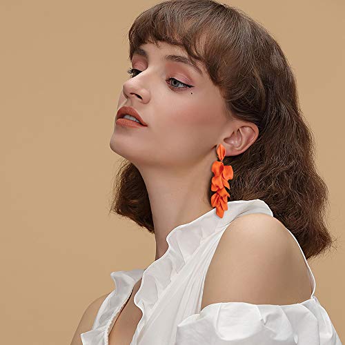 Long Acrylic Rose Petal Earrings Dangle Exaggerated Flower Earrings Drop Statement Floral Tassel Earrings for Women - color: Long Acrylic Rose Petal Earrings-Orange