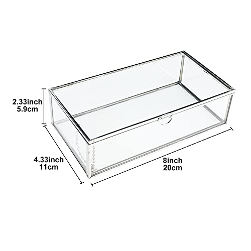 HighFree Vintage Glass Box with Lid - Clear Jewelry Glass Display Box Keepsake Box - Home Decor Decorative Box for Trinket Rings Bracelet (Silver, Medium) - color: Silver, size: Medium