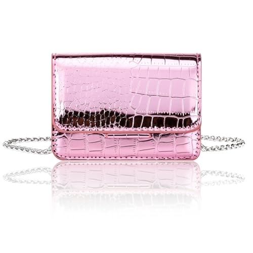 Sightor Silver Mini Crossbody Bag for Women, PU Leather Small Evening Purse, Dressy Clutch Handbag for Nightclub Parties - color: Pink