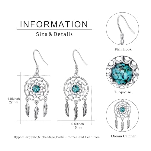 Western Earrings for Women 925 Sterling Silver Turquoise Western Country Dangle Drop Earrings Country Jewelry Gifts for Cowgirl Cowboy - style: Dream Catcher