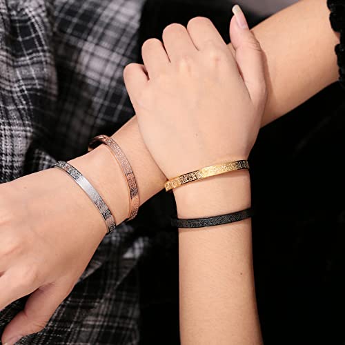 Qitian Islamic Jewelry Gifts for Women Allah Gold Bangles Bracelets Ayatul Kursi Arabic Cuff Bracelet for Women Men Islam Eid Ramadan New Year Gifts - color: A-Gold-Thick- women