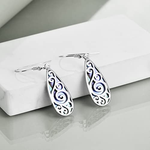 TIGER RIDER Abalone Shell 925 Sterling Silver Dangle Earrings Lightweight Filigree Dangle Drop Earrings for Women - style: Abalnoe
