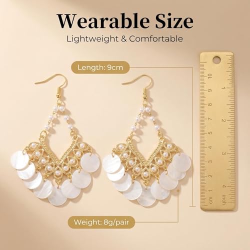 Woven Raffia Rattan Earrings for Women, Boho Flower Hoop & Drop Dangle Earrings Collection, Handmade Summer Beach Vacation Statement Earrings for Party Daily Wear - color: Pearl Lace Drop