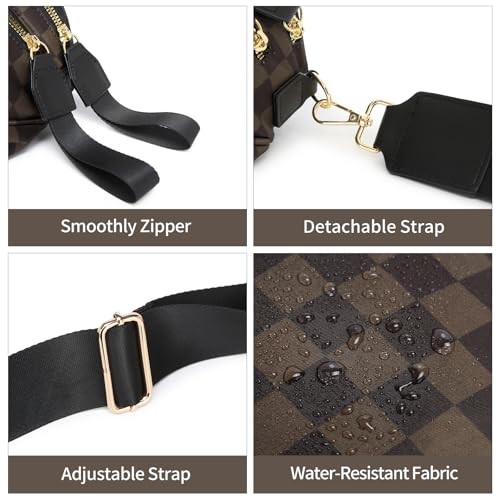 Checkered Crossbody Bag for Women Bum Bag Spacious Nylon Fanny Packs Cross Body Shoulder Purses Bag Handbags - color: Mocha Checkered