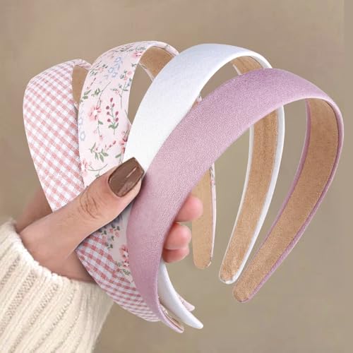 Huachi Headbands for Women Non Slip Trendy Headbands for Women’s Hair 1 inch Wide Cute Headband for Girls, Fall Head Bands Elastic Hair Bands for Womens Fashion Accessories for Women 4PCS - color: Girly Series