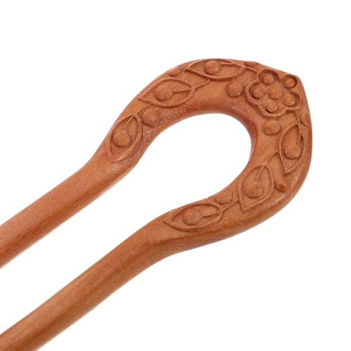 Cabilock Vintage U-shaped Peach Wood Hair Fork Pin Traditional Chinese Wooden Hair Stick Double Prong Hairpin for Women for Bun Updo Styling