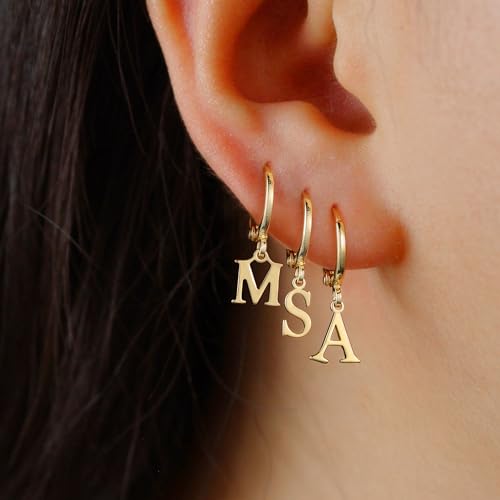 IEFWELL Earring for Teen Girls - Initial Hoop Earrings, Hypoallergenic Small 14K Gold Plated Huggie Hoop Earring, Dangle Earrings for Women Girls Jewelry Gifts for Women Mom - color: C