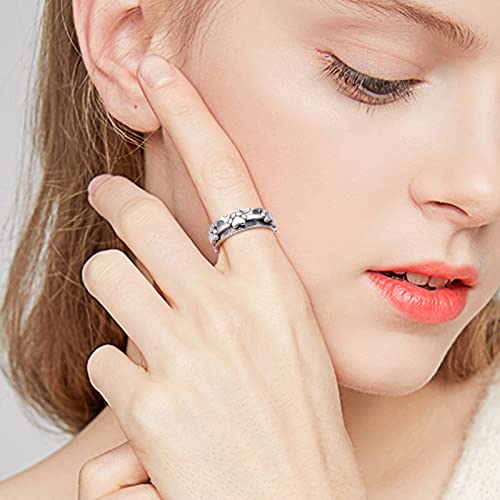 Ladytree Spinner Fidget Ring Sterling Silver Thumb Band for Women Anxiety Ring Platinum Plated Worry Stress Relief Just Breathe Boredom ADHD Autism Rings Boho Jewelry Gift - color: K-wide band oxidized pet paw
