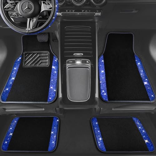 CAR PASS Bling Rhinestones Diamond Car Floor Mat,Sparkly Glitter Shining Crystal Carpet Anti-Slip PVC Heel Pad Waterproof Universal for Automotive SUV,Sedan,Van,4pcs Girl Pretty Women Men Black Blue - color: Blue Diamond