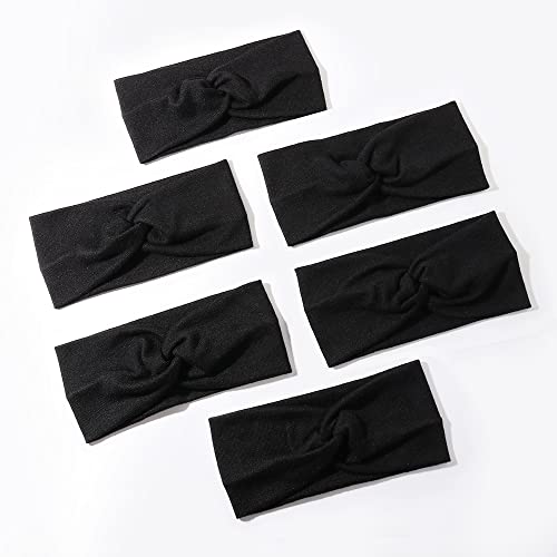 Artilady 6 Pack Wide Boho Headbands for Women - Soft Yoga Elastic Hair Bands for Girls Workout Running Sport Headwrap Non-slip Breathable (Ebony) - color: 6pcs Ebony