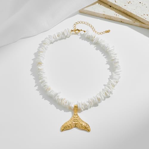Puka Shell Necklace for Women Starfish Fish Statement Pendant Necklace Boho Summer Beach Choker Necklaces - color: White-B