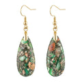Stone Drop Earrings for Women Earrings Teardrop Jasper Stone Dangle Earrings - color: Brownish Green-Golden Hook