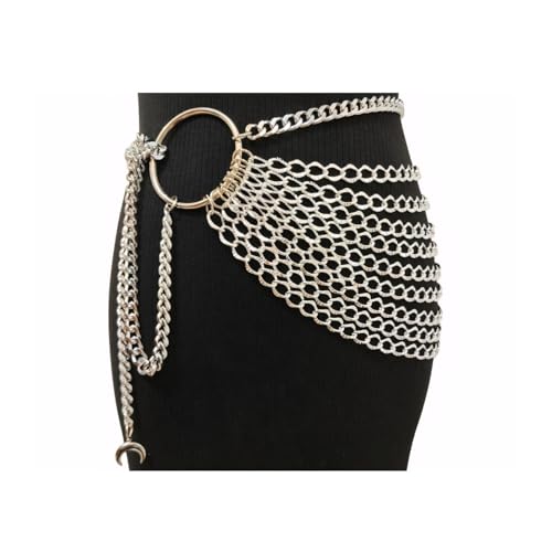 THREEBOY Women Apparel Belts Fashion Sexy Multilayer Metal Pearl Waist Chain Belt - color: Silver