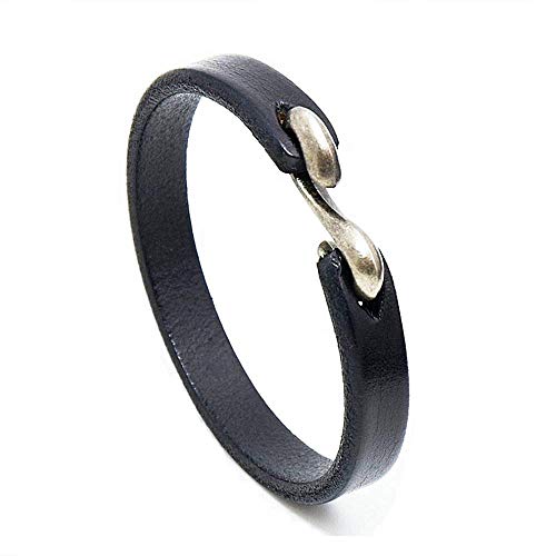 Mens Genuine Leather Bracelet - Handmade Adjustable Leather Cuff Bracelet punk Style leather wrap Wristband for Men - color: S-Hook Black