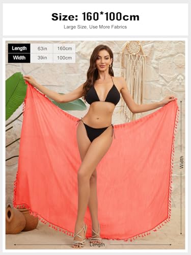 QIANXIZHAN Women's Swimsuit Cover Up,Beach Sarong Wrap Bottom Coverup for Women Short Skirt - color: Tassels Watermelon Red