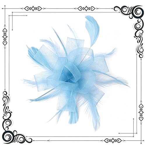 dressfan Womens Fascinator Hat Headpiece 20s Vintage Wedding Hair Accessories for Derby/Wedding/Cocktail/Tea Party - color: Light Blue