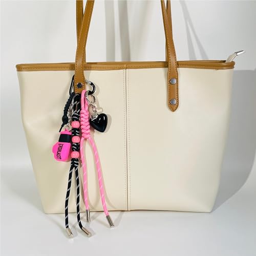 Keychain for Women, Pink Gloves Bag Charm, Hand-Woven Nylon Rope Key Chain, Aesthetic Keychain, Bag Accessories Charms for Handbag, Backpack