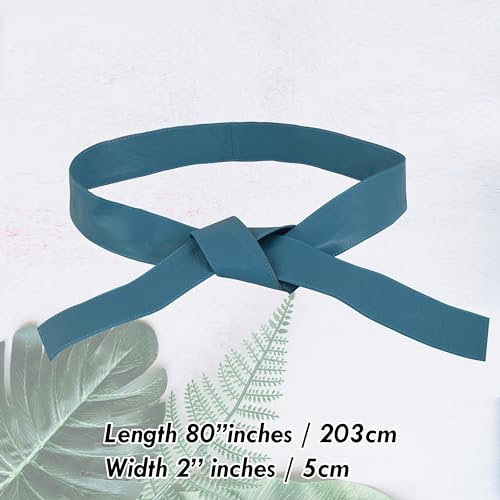Woman's Obi Sash Tie Plus Size Waist Band Wide Solid Color Genuine Leather Belt - color: Sky Blue