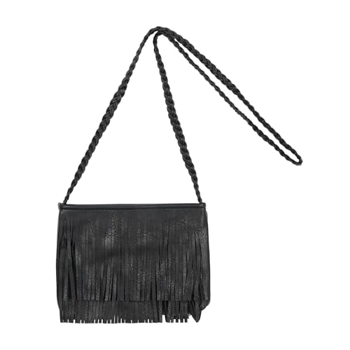 Hoce Women’s Leather Fringe Messenger Bag Large Hobo Crossbody Tassel Shoulder Bags, Gift for Mom Wife Girlfriend - color: Cd-black
