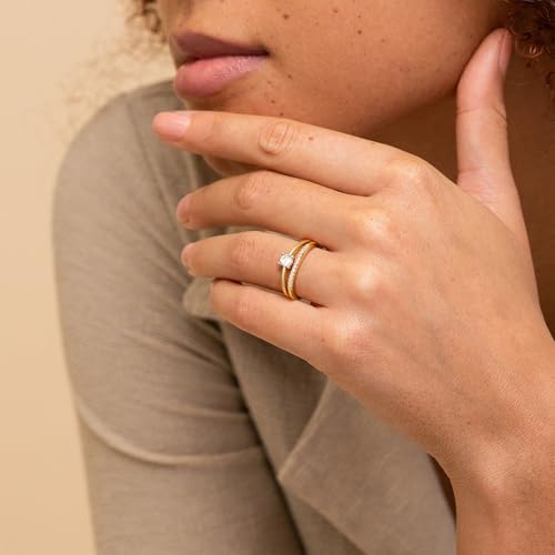 FISSEN JEWELRY Gold Rings for Women, Non Tarnish Dainty 14k Gold Plated Silver CZ Cross Ring Cute Cubic Zirconia Pinky Thumb Stackable Band Silver Finger Rings Size 6-10 Jewelry for Her - color: Gold Diamond Square