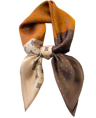 Silky Scarf for Women Lightweight Satin Bandanas Neck Hair Wrap For Sleeping Head Scarves 27.5" - color: A15 Brown Rhombus/27.5"