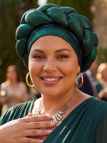 Woeoe African Headwrap Gold Braided Turbans for Women - color: Green