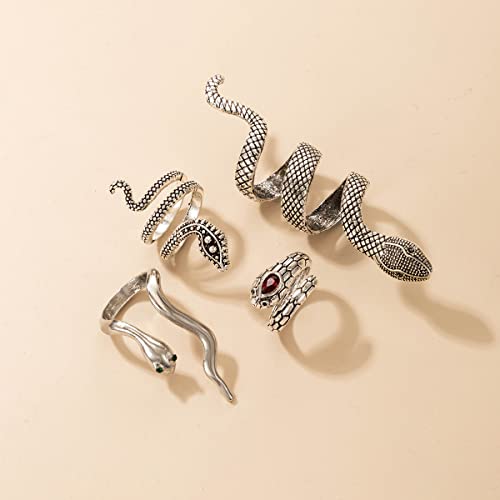 CSIYANJRY99 Silver & Gold Snake Rings Set - Vintage Punk Serpent & Gothic Knuckle Rings - Boho Stackable Cobra Finger Ring Jewelry - color: C-Silver