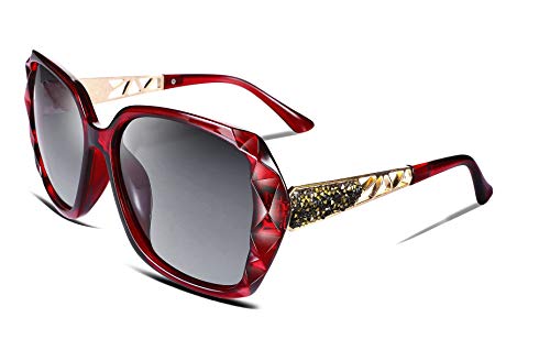 FEISEDY Polarized Women Square Sunglasses Sparkling Composite Shiny Frame B2289 - color: Wine
