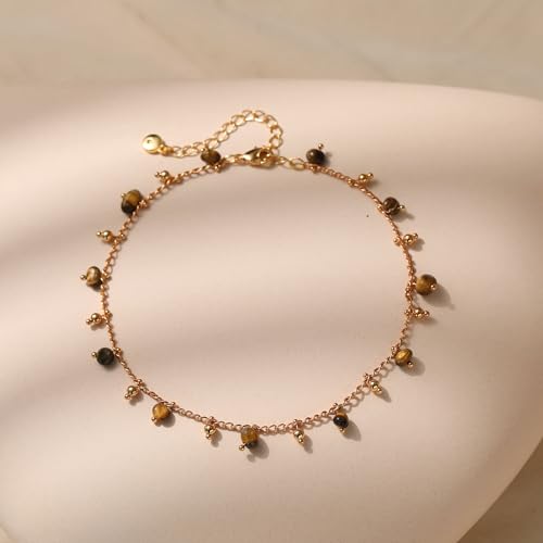 Yumikoo 18k Gold Plated Anklet Ankle Bracelets for Women - style: Brown Crystal Stone