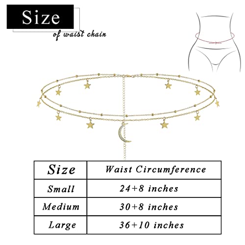 Layered Beads Waist Chain Gold/Silver Sun Belly Chain Bikini Body Chain Women Adjustable Beach Waist Jewelry Accessories - size: Medium, style: Gold Moon