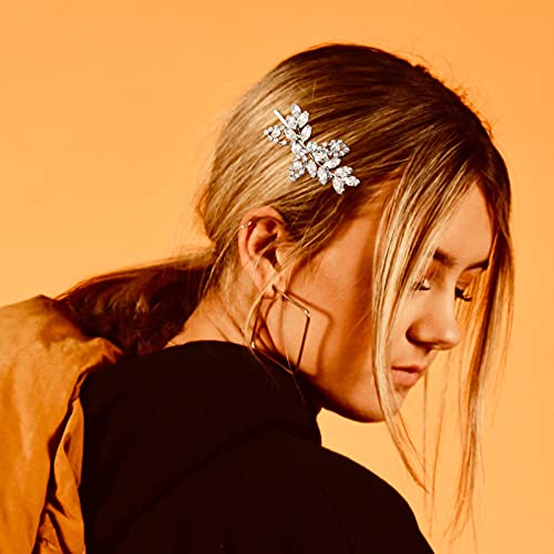 Waydress 4 Pcs Rhinestone Hair Clip Wedding Bridal Hair Barrette Decorative Leaf Crystal Side Hairpin Accessories for Women(Rhinestone Style,Silver) - color: Silver