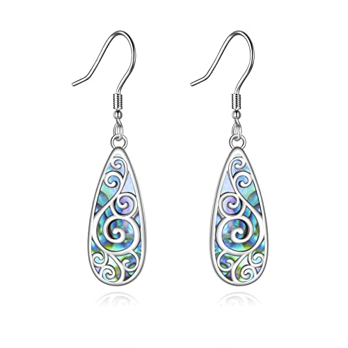TIGER RIDER Abalone Shell 925 Sterling Silver Dangle Earrings Lightweight Filigree Dangle Drop Earrings for Women - style: Abalnoe