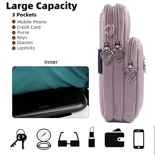 JANKS Small Crossbody Bag for Women - Mini Phone Purses with Crossbody Strap and Wallet - Nylon Arm Bag - color: A-lightpurple
