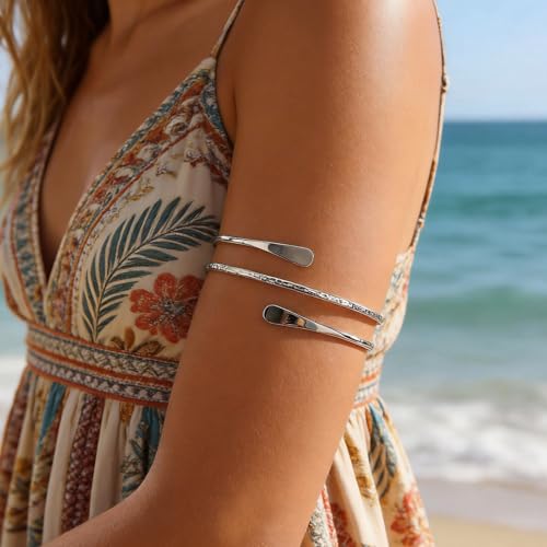 Long tiantian 2PCS Arm Cuff for Women Gold Upper Arm Bangles Bracelet Silver Arm Cuff Jewelry Summer Beach Essentials 2026 - color: 15335-Arm-Silver