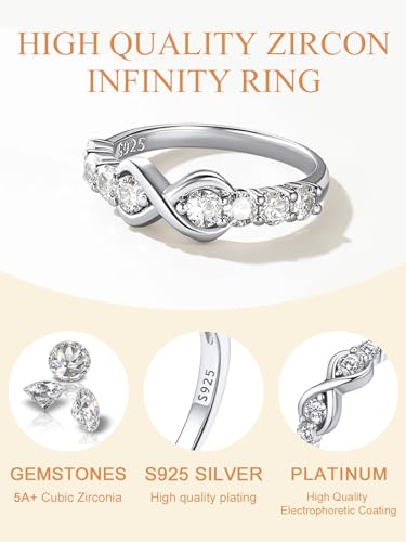 Custom4U Personalized Mothers Ring with 1-5 Birthstones Names Engraved 925 Sterling Silver/14K White Gold Plated Birthstone Rings for Women Promise Ring Birthday Jewelry Gifts for Mom Grandmother Wife - color: Half-eternity Infinity Ring (No Custom)