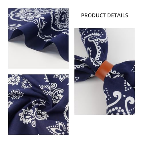 27.5 Inches Western Bandana Scarf With Leather Scarf Buckle, 100% Cotton Neck Scarf for Men Cowboy Scarves - color: Black+red+navy