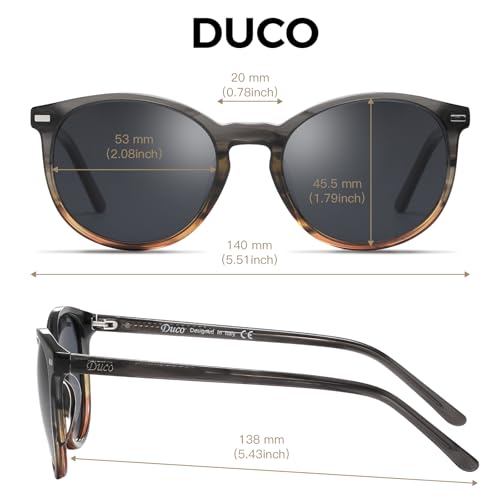 DUCO Women's Trendy Retro Round Acetate Polarized Sunglasses, UV400 99% Glare Block, Lightweight for Daily & Outdoor - color: 6. Black Copper Frame Grey Lens