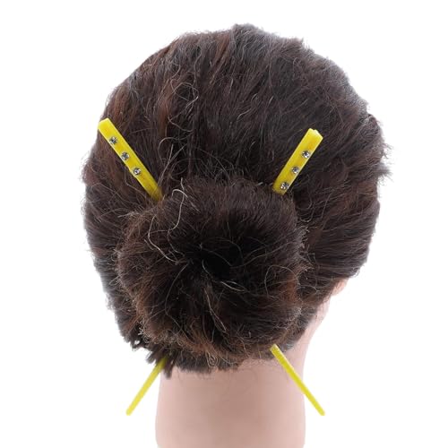 Set of 2 Hair Sticks with 3 Diamonds Chopsticks - Yellow - color: Yellow
