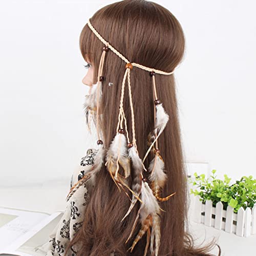 WLBON Halloween Boho Feather Headband Hippie Indian Hair Hoops Bands Tassel Bohemian Headpiece Hairband Women Christmas Wedding Holiday Festival Masquerade Cosplay Dress Up Birthday Party Accessories - color: White Tone