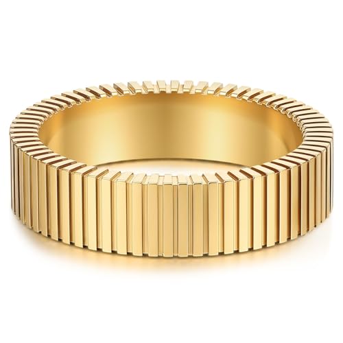 PDWZNBA Mothers Day Gifts for Mom Linear Stripe Textured Ring | 14K Gold-Plated Stainless Steel Promise & Friendship Ring, Wedding Band, Birthday Gifts for Women - color: GGold, size: 5