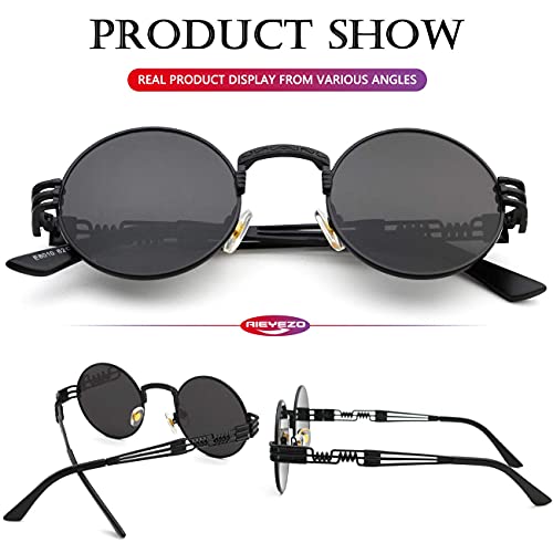 AIEYEZO Round Steampunk Sunglasses for Men Women Retro Circle Hippie Glasses Metal Frame 100% UV Blocking Lens - color: 2 Pack (Gold/Grey, Black/Grey)
